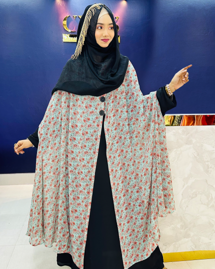 Pocket Sleeve Abaya-Flower
