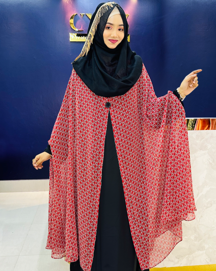 Pocket Sleeve Abaya-Geomatics Print