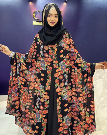 Pocket Sleeve Abaya-Sun Flower Print