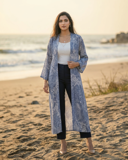 Jeans Print Long Shrug